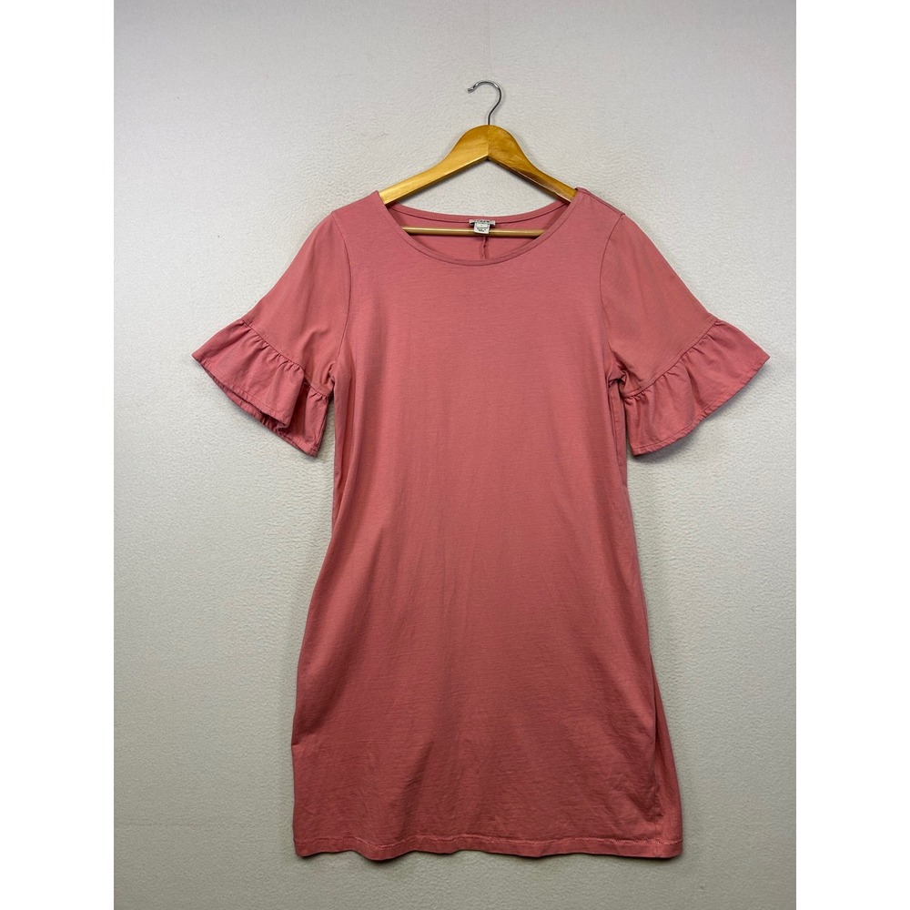 Cottagecore J.Crew Womens L Pink Ruffle Sleeve Cotton Jersey T-Shirt Mini Dress